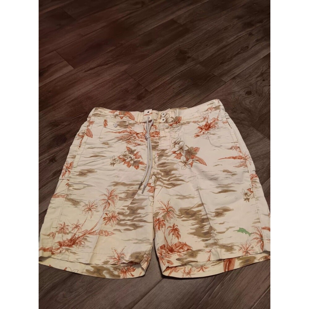 Tommy Bahamas Creme Toned Tropical  Trees Men's Swim Board Relax  Shorts Sz M